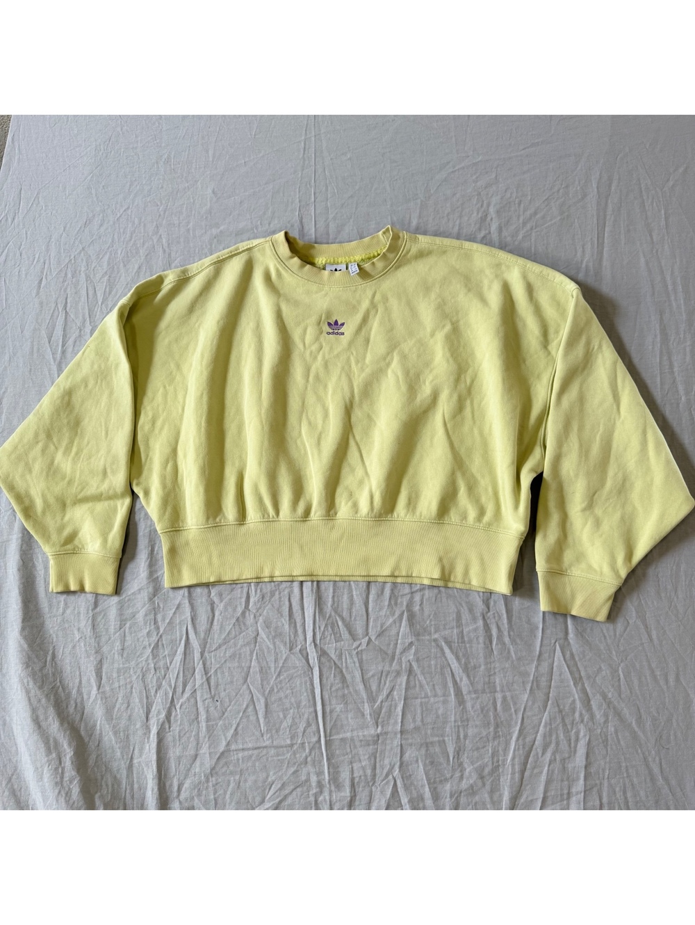adidas Originals Women's Yellow Cropped Sweatshirt with Purple Trefoil Logo UK